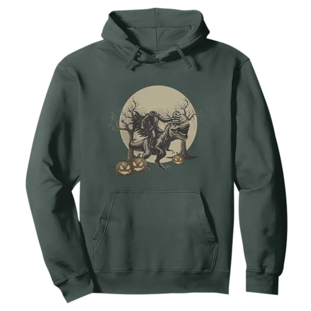 Funny Halloween Gift Hoodie Headless Horseman Riding A Dino TS12 Dark Forest Green Print Your Wear