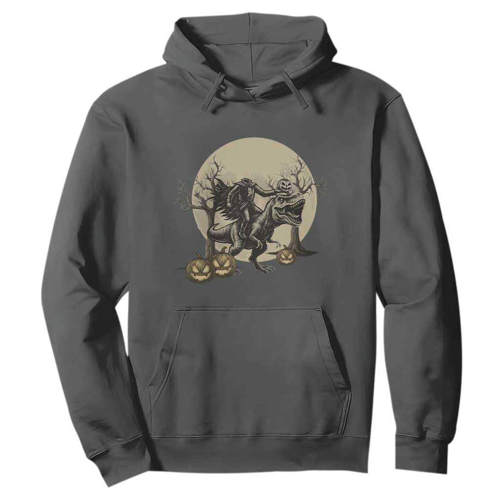 Funny Halloween Gift Hoodie Headless Horseman Riding A Dino TS12 Dark Heather Print Your Wear