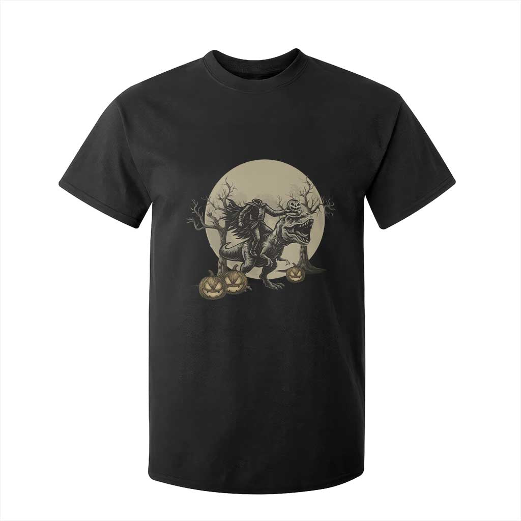 Funny Halloween Gift T Shirt For Kid Headless Horseman Riding A Dino TS12 Black Print Your Wear