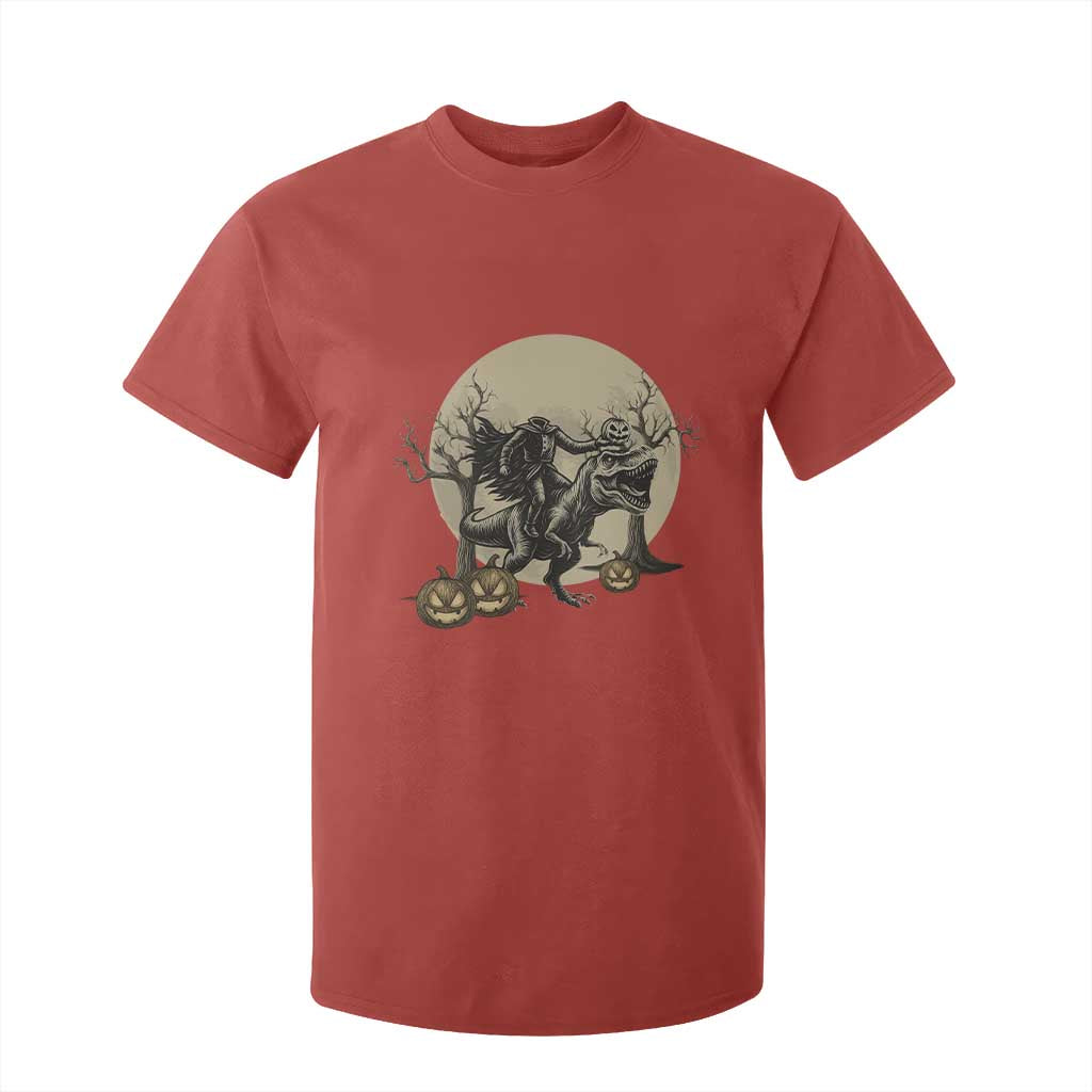 Funny Halloween Gift T Shirt For Kid Headless Horseman Riding A Dino TS12 Red Print Your Wear