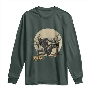 Funny Halloween Gift Long Sleeve Shirt Headless Horseman Riding A Dino TS12 Dark Forest Green Print Your Wear