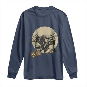 Funny Halloween Gift Long Sleeve Shirt Headless Horseman Riding A Dino TS12 Navy Print Your Wear