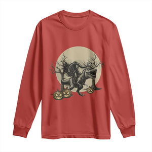 Funny Halloween Gift Long Sleeve Shirt Headless Horseman Riding A Dino TS12 Red Print Your Wear