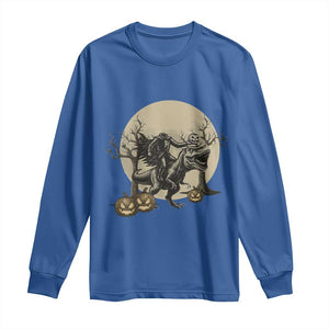 Funny Halloween Gift Long Sleeve Shirt Headless Horseman Riding A Dino TS12 Royal Blue Print Your Wear