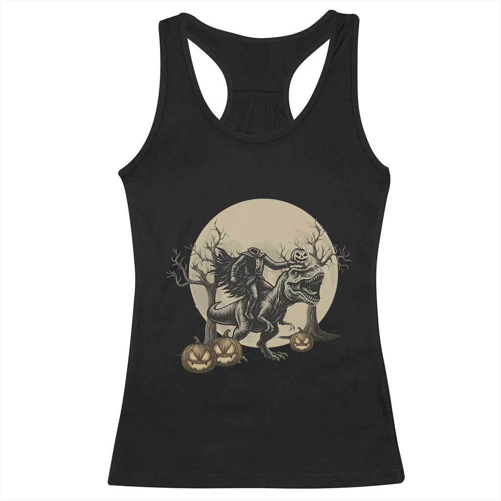 Funny Halloween Gift Racerback Tank Top Headless Horseman Riding A Dino TS12 Black Print Your Wear