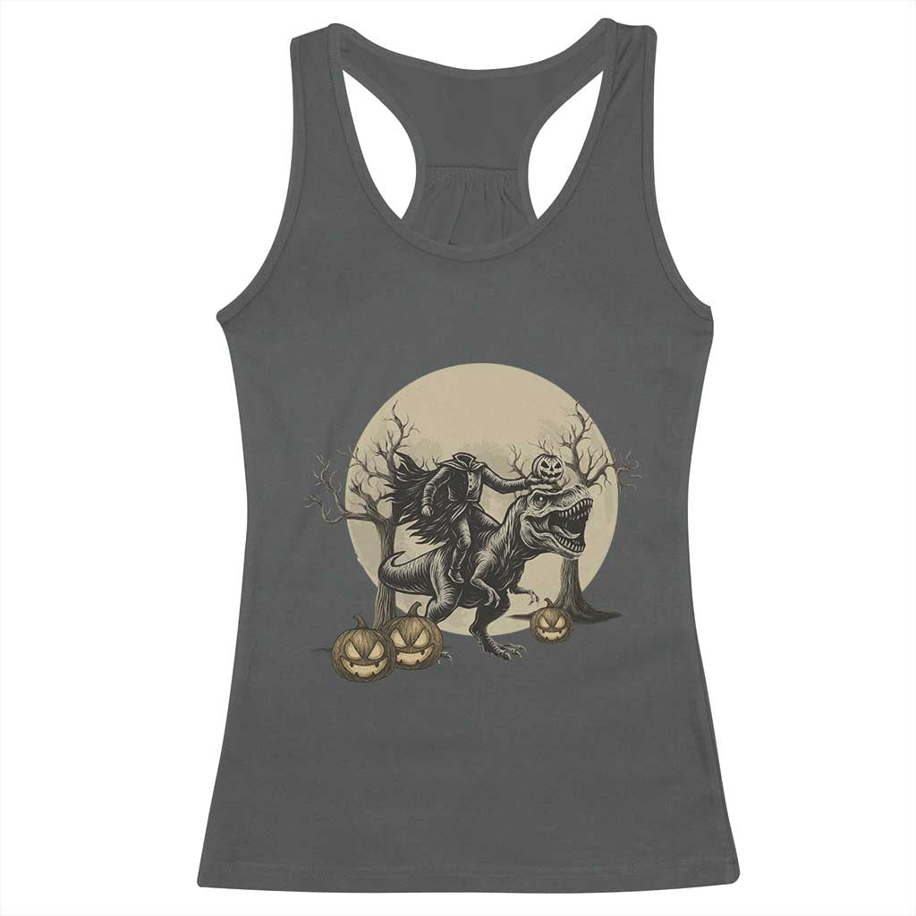 Funny Halloween Gift Racerback Tank Top Headless Horseman Riding A Dino TS12 Dark Heather Print Your Wear