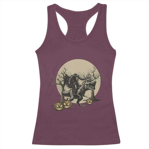 Funny Halloween Gift Racerback Tank Top Headless Horseman Riding A Dino TS12 Maroon Print Your Wear
