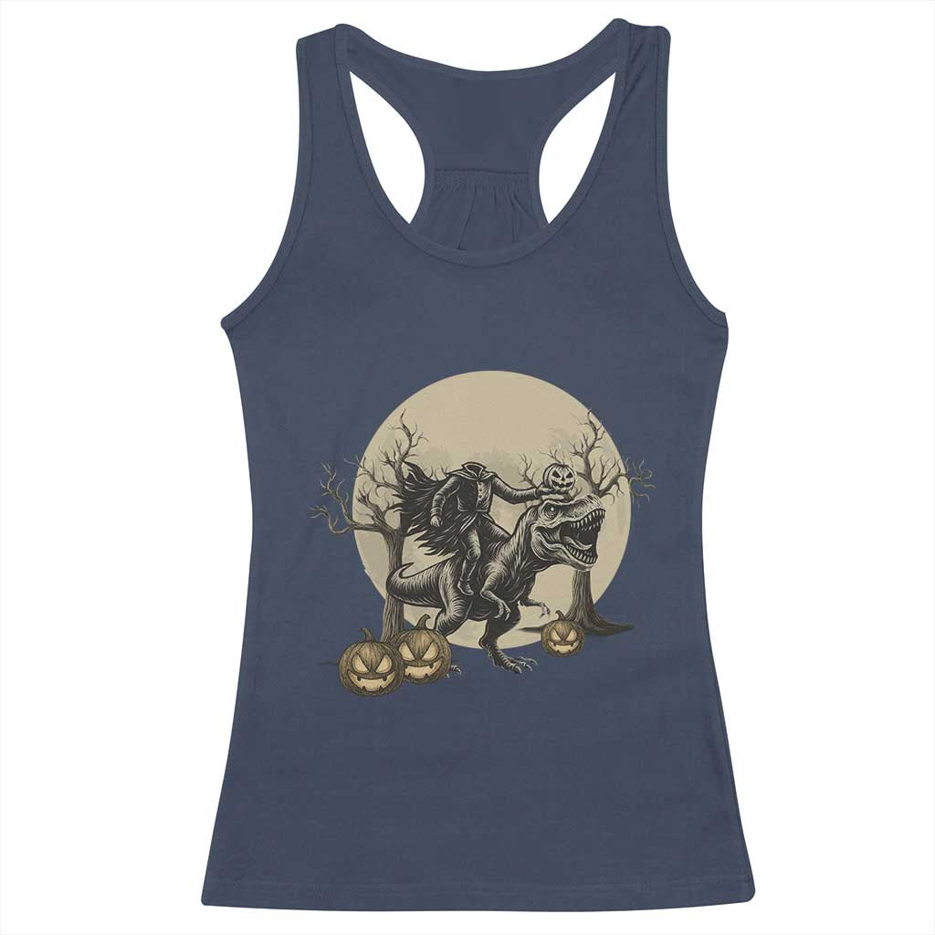 Funny Halloween Gift Racerback Tank Top Headless Horseman Riding A Dino TS12 Navy Print Your Wear
