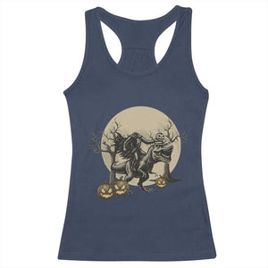 Funny Halloween Gift Racerback Tank Top Headless Horseman Riding A Dino TS12 Navy Print Your Wear