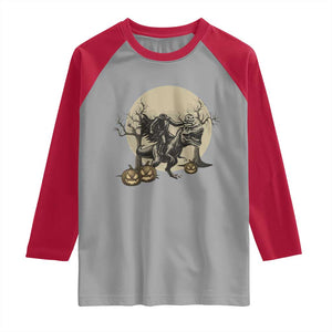 Funny Halloween Gift Raglan Shirt Headless Horseman Riding A Dino TS12 Sport Gray Red Print Your Wear