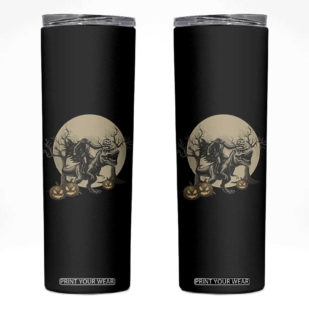 Funny Halloween Gift Skinny Tumbler Headless Horseman Riding A Dino TS12 Black Print Your Wear