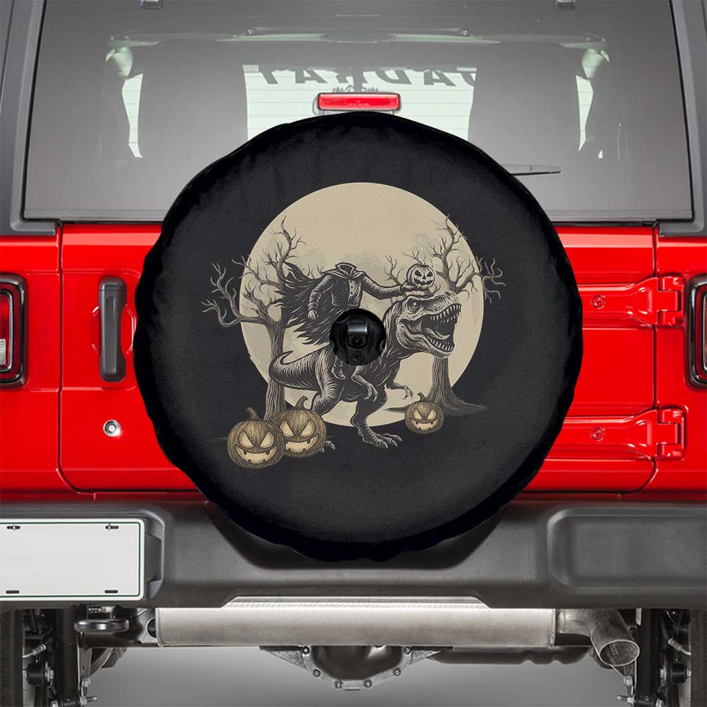 Funny Halloween Gift Spare Tire Cover Headless Horseman Riding A Dino TS12 Black Print Your Wear