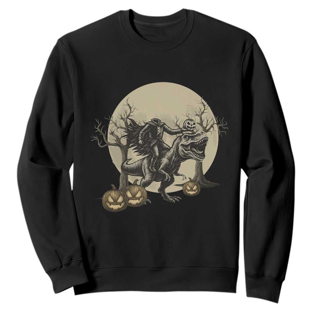 Funny Halloween Gift Sweatshirt Headless Horseman Riding A Dino TS12 Black Print Your Wear