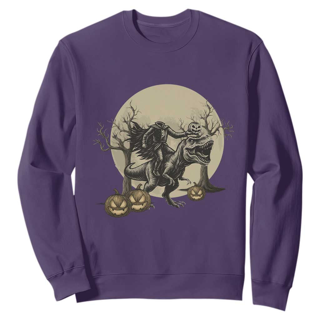 Funny Halloween Gift Sweatshirt Headless Horseman Riding A Dino TS12 Purple Print Your Wear