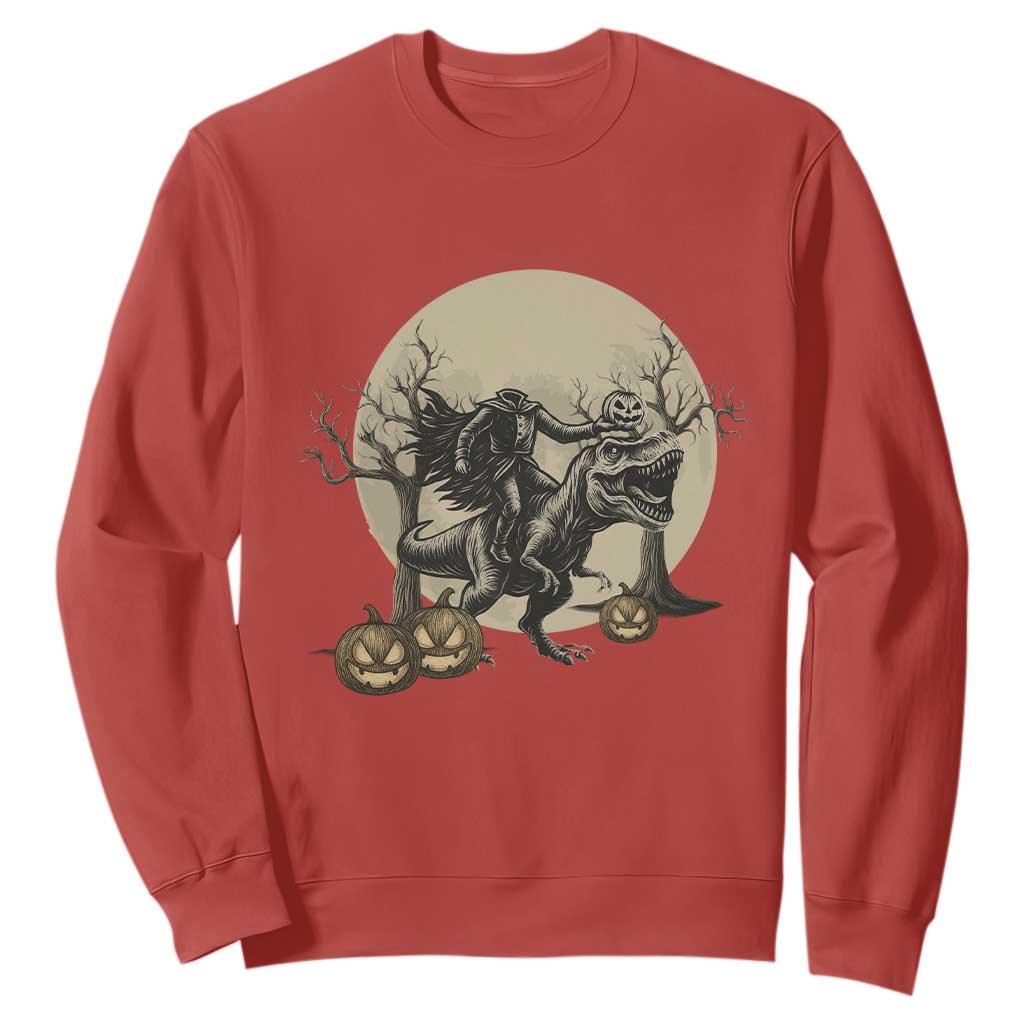Funny Halloween Gift Sweatshirt Headless Horseman Riding A Dino TS12 Red Print Your Wear