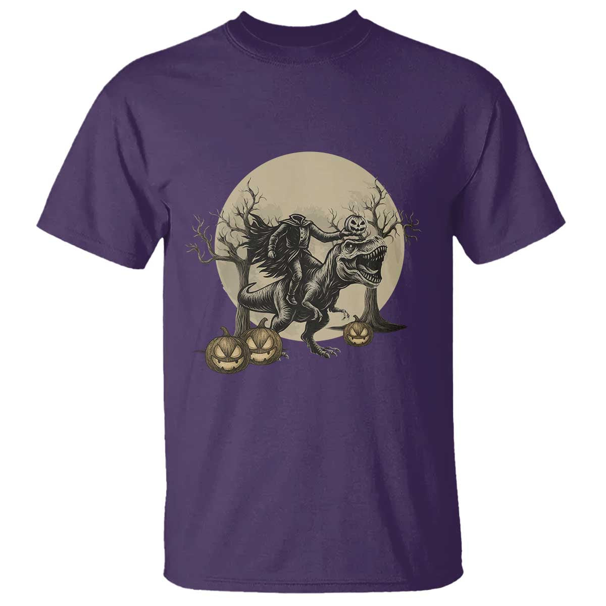 Funny Halloween Gift T Shirt Headless Horseman Riding A Dino TS12 Purple Print Your Wear