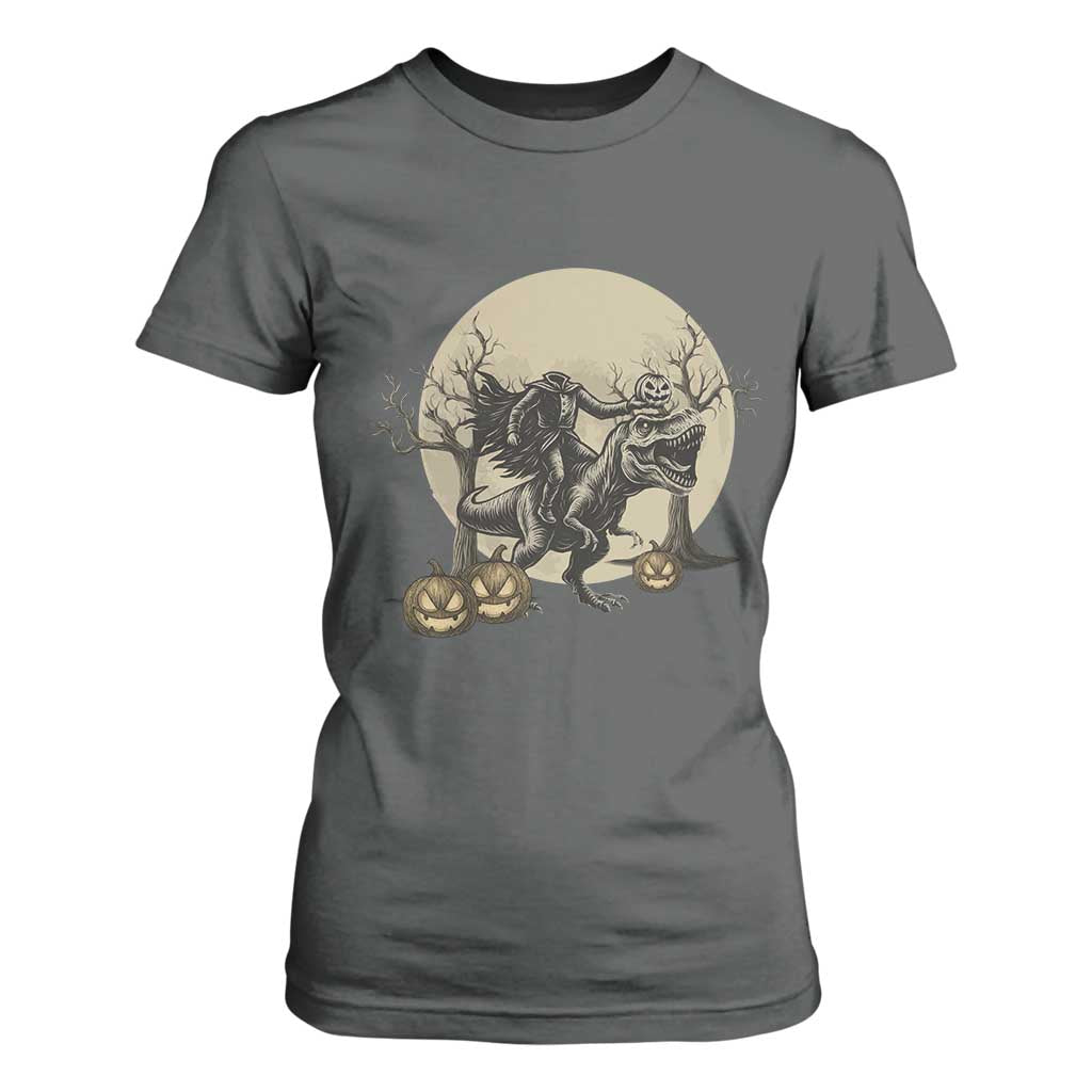 Funny Halloween Gift T Shirt For Women Headless Horseman Riding A Dino TS12 Dark Heather Print Your Wear