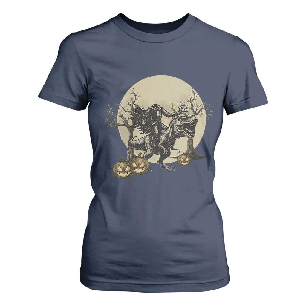 Funny Halloween Gift T Shirt For Women Headless Horseman Riding A Dino TS12 Navy Print Your Wear