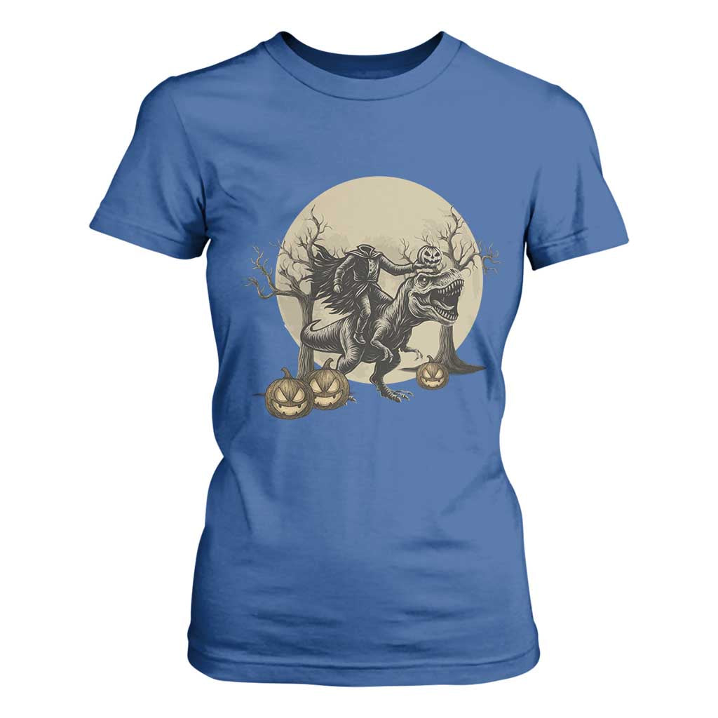 Funny Halloween Gift T Shirt For Women Headless Horseman Riding A Dino TS12 Royal Blue Print Your Wear