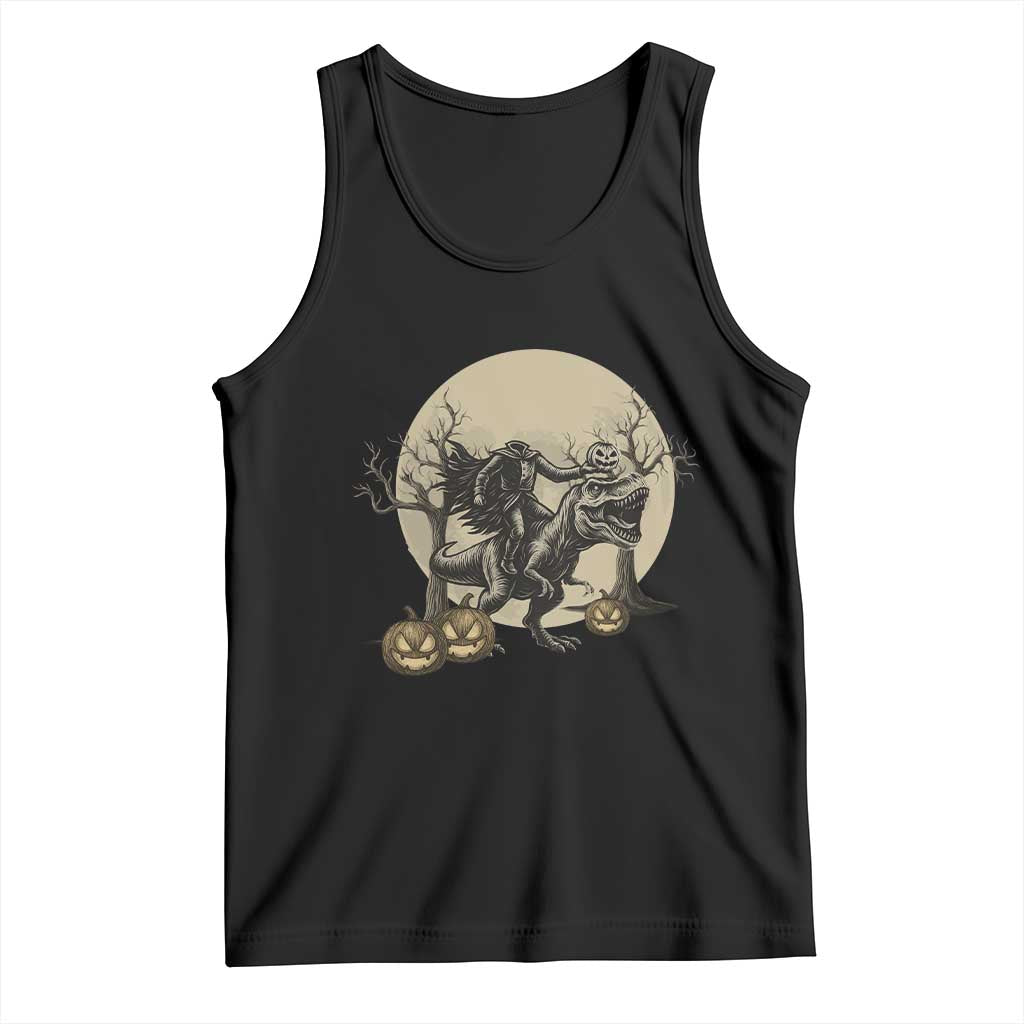 Funny Halloween Gift Tank Top Headless Horseman Riding A Dino TS12 Black Print Your Wear