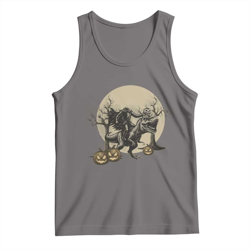 Funny Halloween Gift Tank Top Headless Horseman Riding A Dino TS12 Deep Heather Print Your Wear