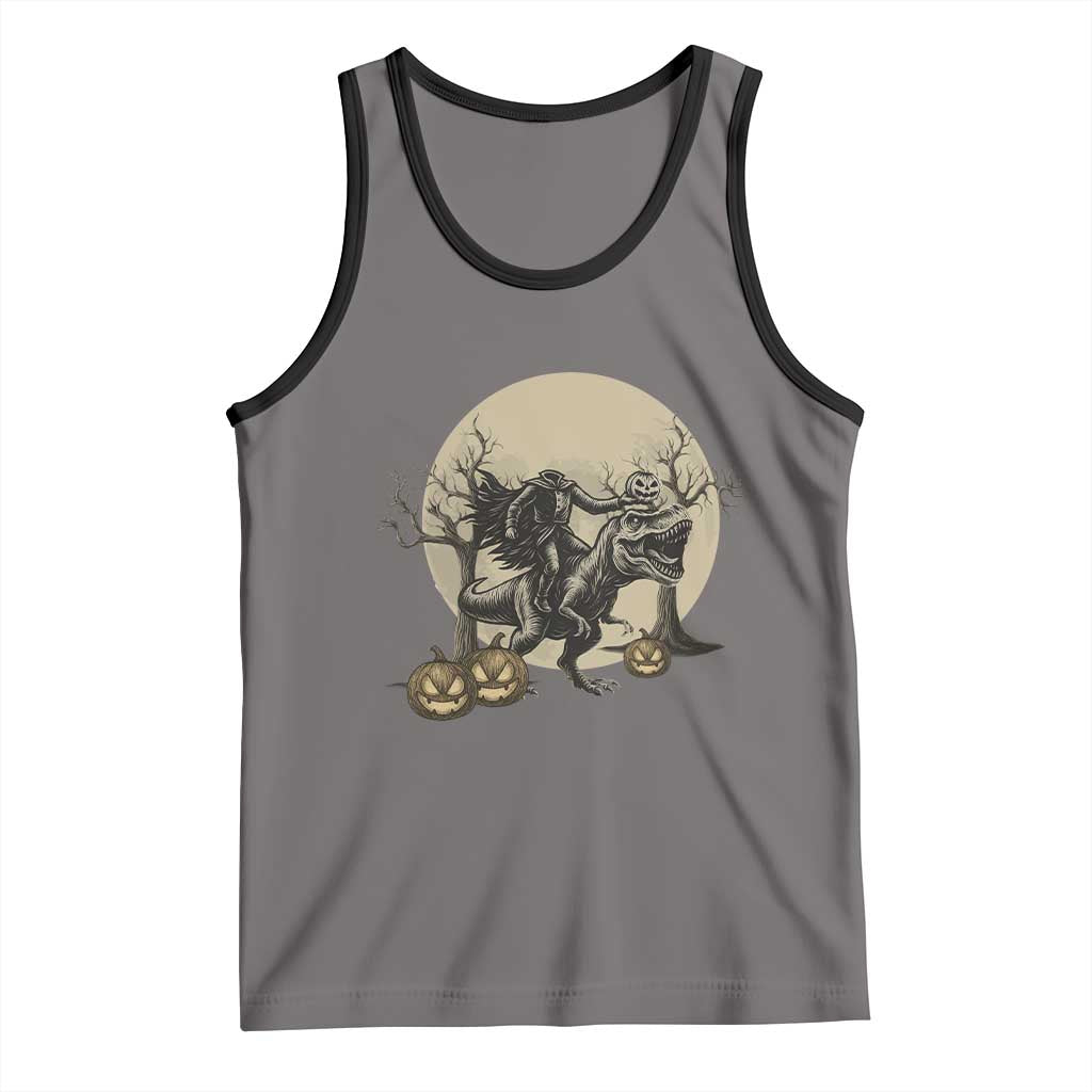 Funny Halloween Gift Tank Top Headless Horseman Riding A Dino TS12 Deep Heather Black Print Your Wear