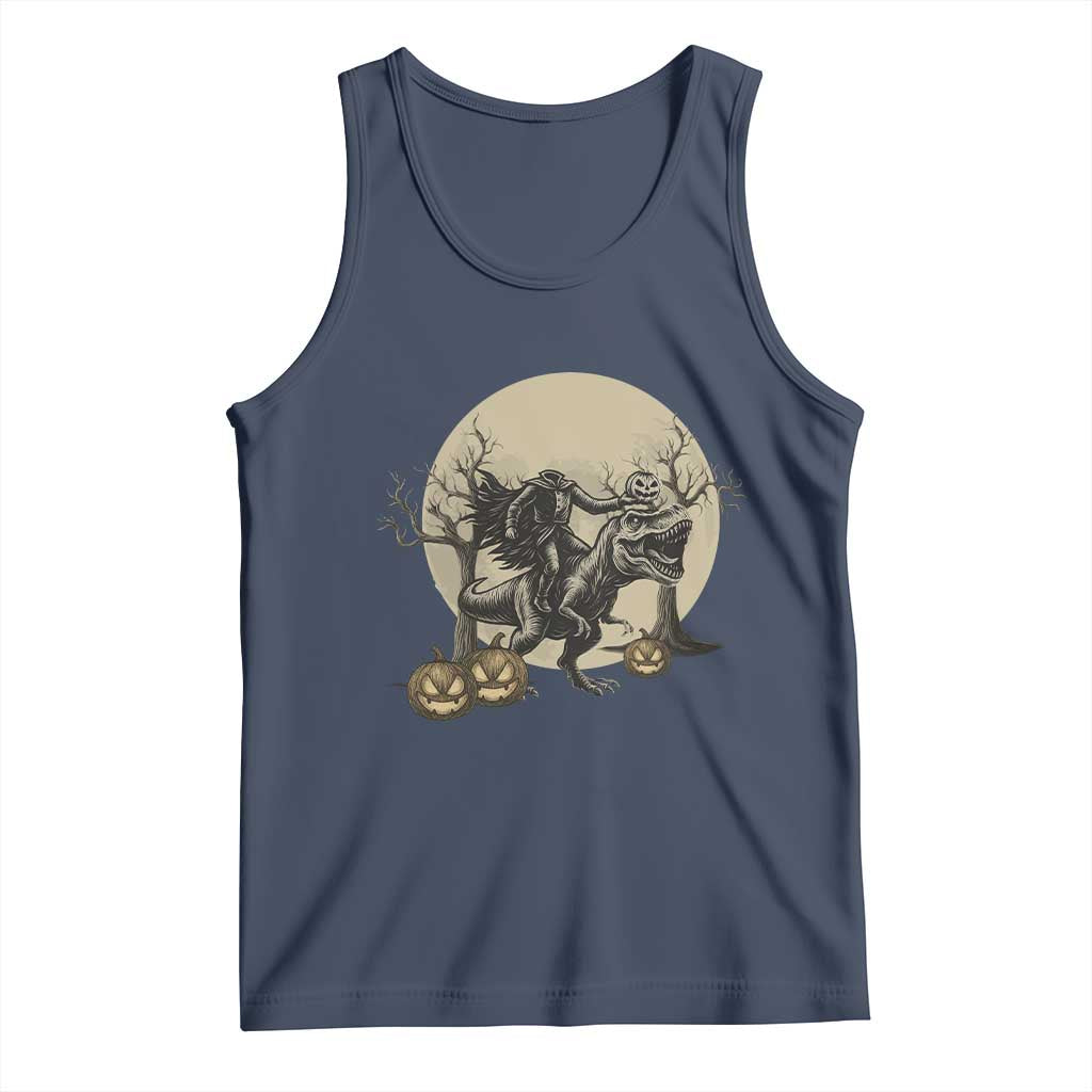 Funny Halloween Gift Tank Top Headless Horseman Riding A Dino TS12 Navy Print Your Wear