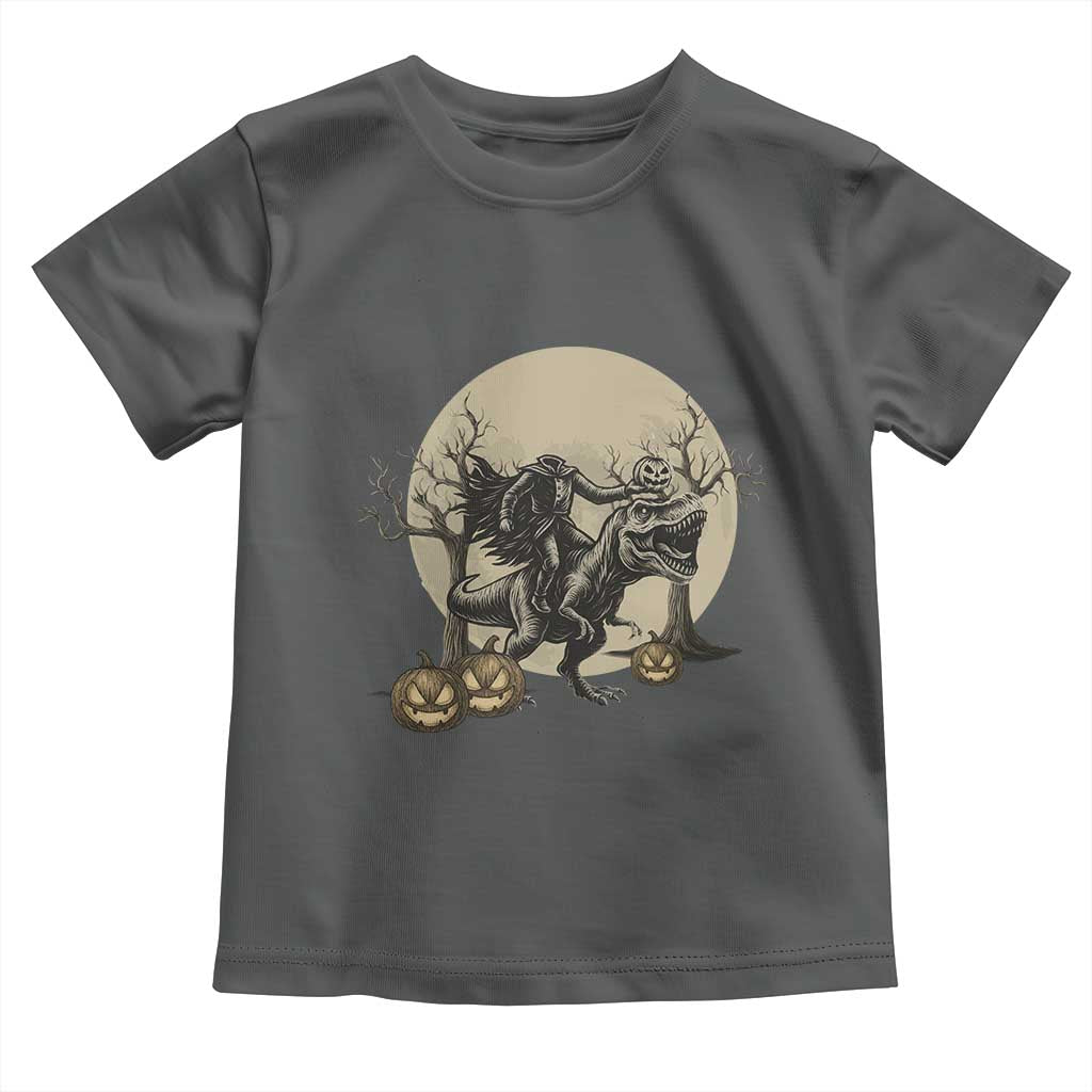 Funny Halloween Gift Toddler T Shirt Headless Horseman Riding A Dino TS12 Dark Heather Print Your Wear