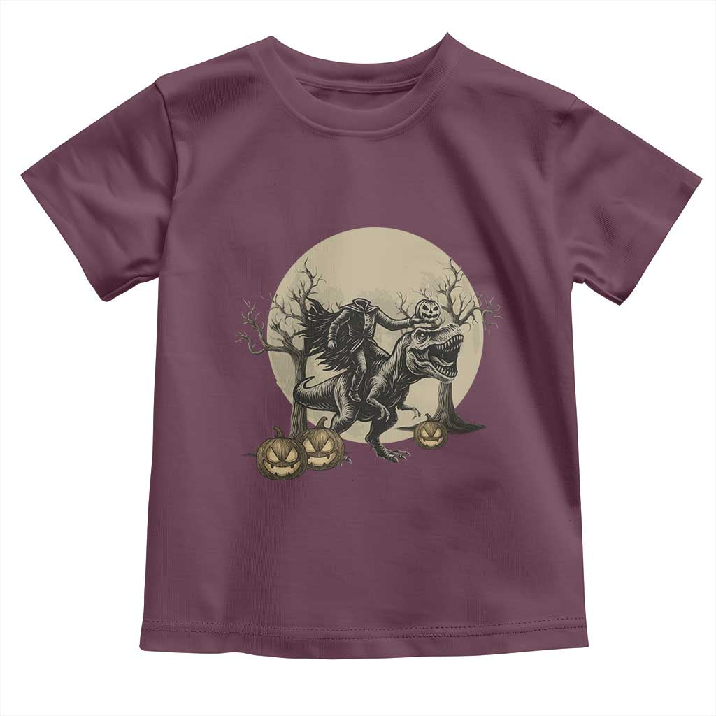 Funny Halloween Gift Toddler T Shirt Headless Horseman Riding A Dino TS12 Maroon Print Your Wear