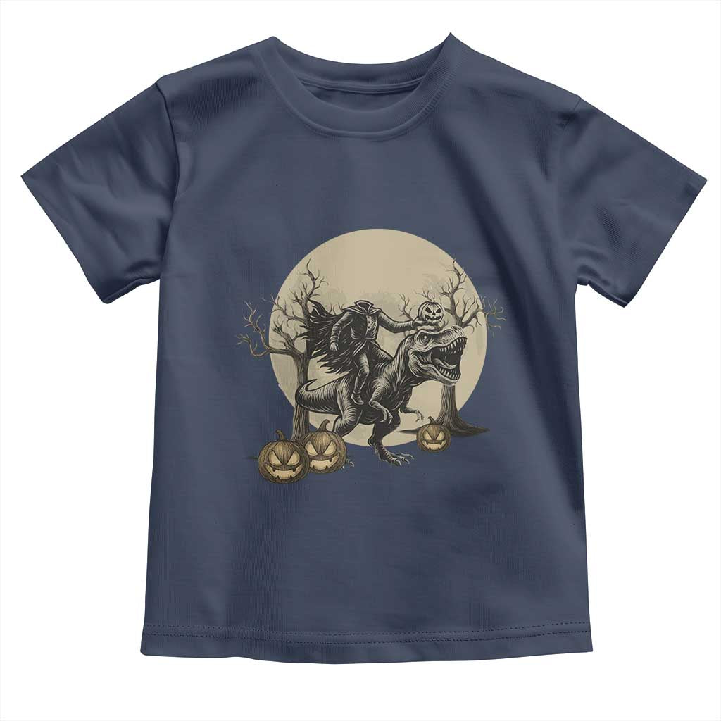 Funny Halloween Gift Toddler T Shirt Headless Horseman Riding A Dino TS12 Navy Print Your Wear