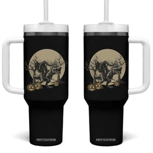 Funny Halloween Gift Tumbler With Handle Headless Horseman Riding A Dino TS12 One Size: 40 oz Black Print Your Wear