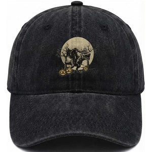 Funny Halloween Gift Washed Cotton Baseball Cap Headless Horseman Riding A Dino TS12 Print Your Wear