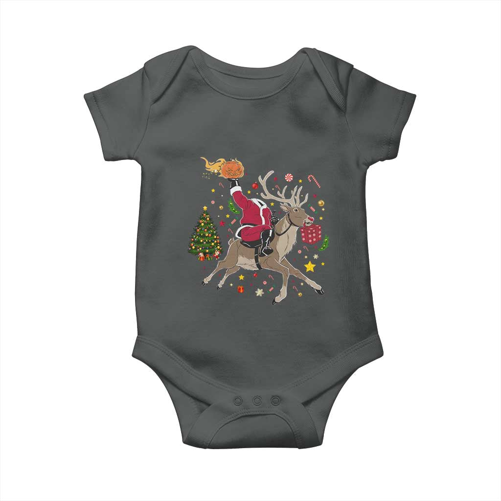 Funny Santa Headless Horseman Baby Onesie Christmas Halloween Gift TS12 Dark Heather Print Your Wear