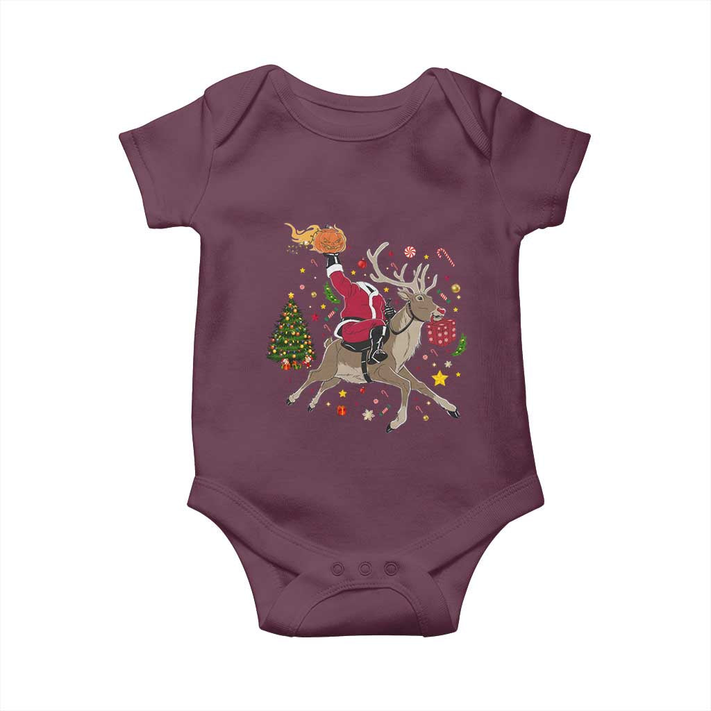 Funny Santa Headless Horseman Baby Onesie Christmas Halloween Gift TS12 Maroon Print Your Wear