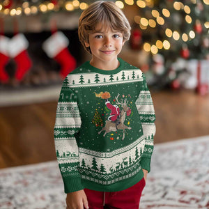 Funny Santa Headless Horseman Ugly Christmas Sweater Christmas Halloween Gift TS12 Forest Green Beige Print Your Wear