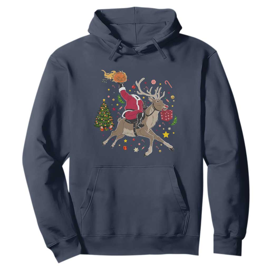 Funny Santa Headless Horseman Hoodie Christmas Halloween Gift TS12 Navy Print Your Wear