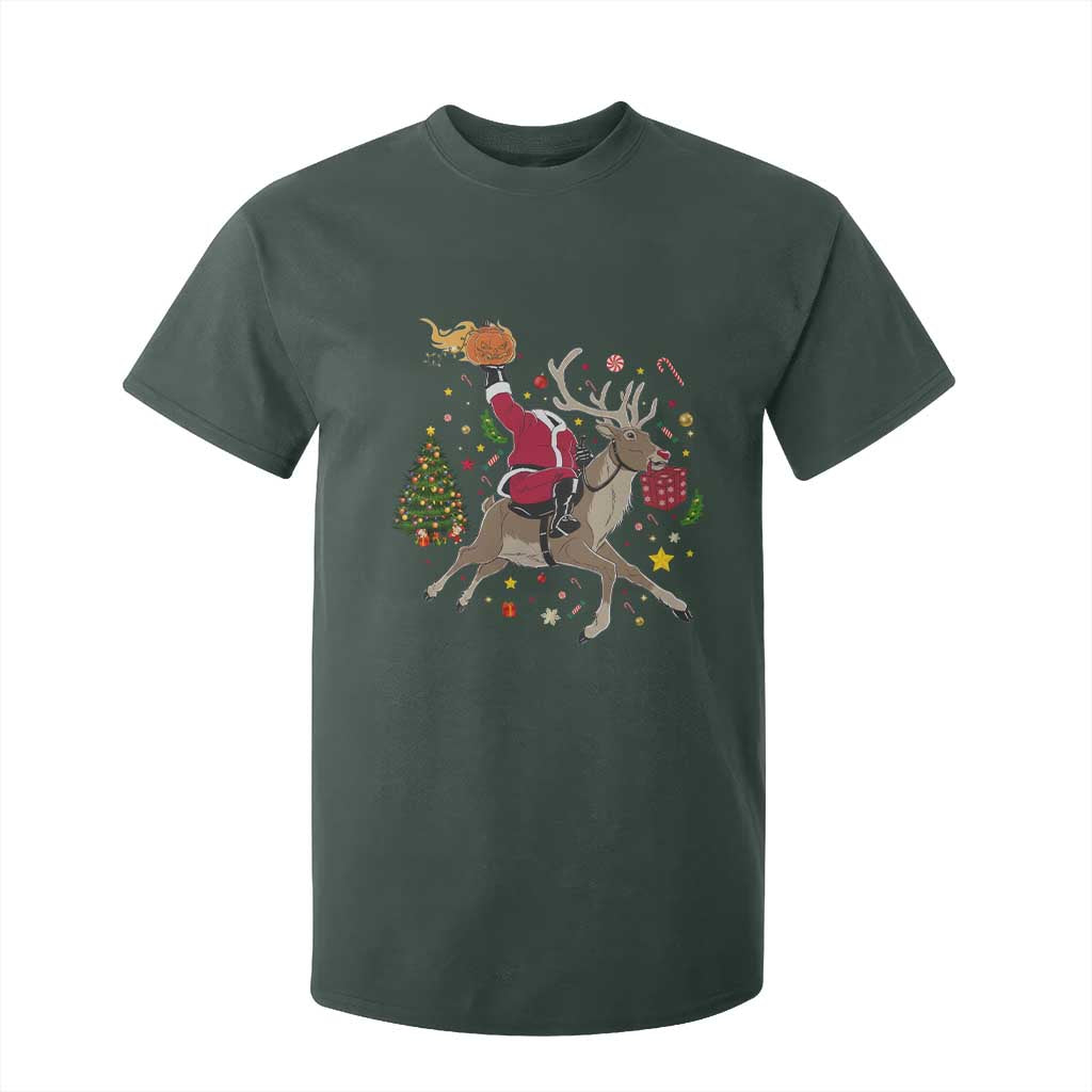 Funny Santa Headless Horseman T Shirt For Kid Christmas Halloween Gift TS12 Dark Forest Green Print Your Wear