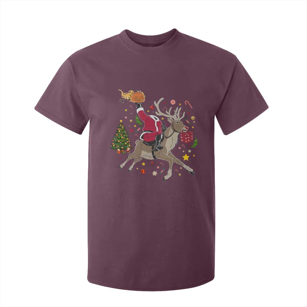 Funny Santa Headless Horseman T Shirt For Kid Christmas Halloween Gift TS12 Maroon Print Your Wear