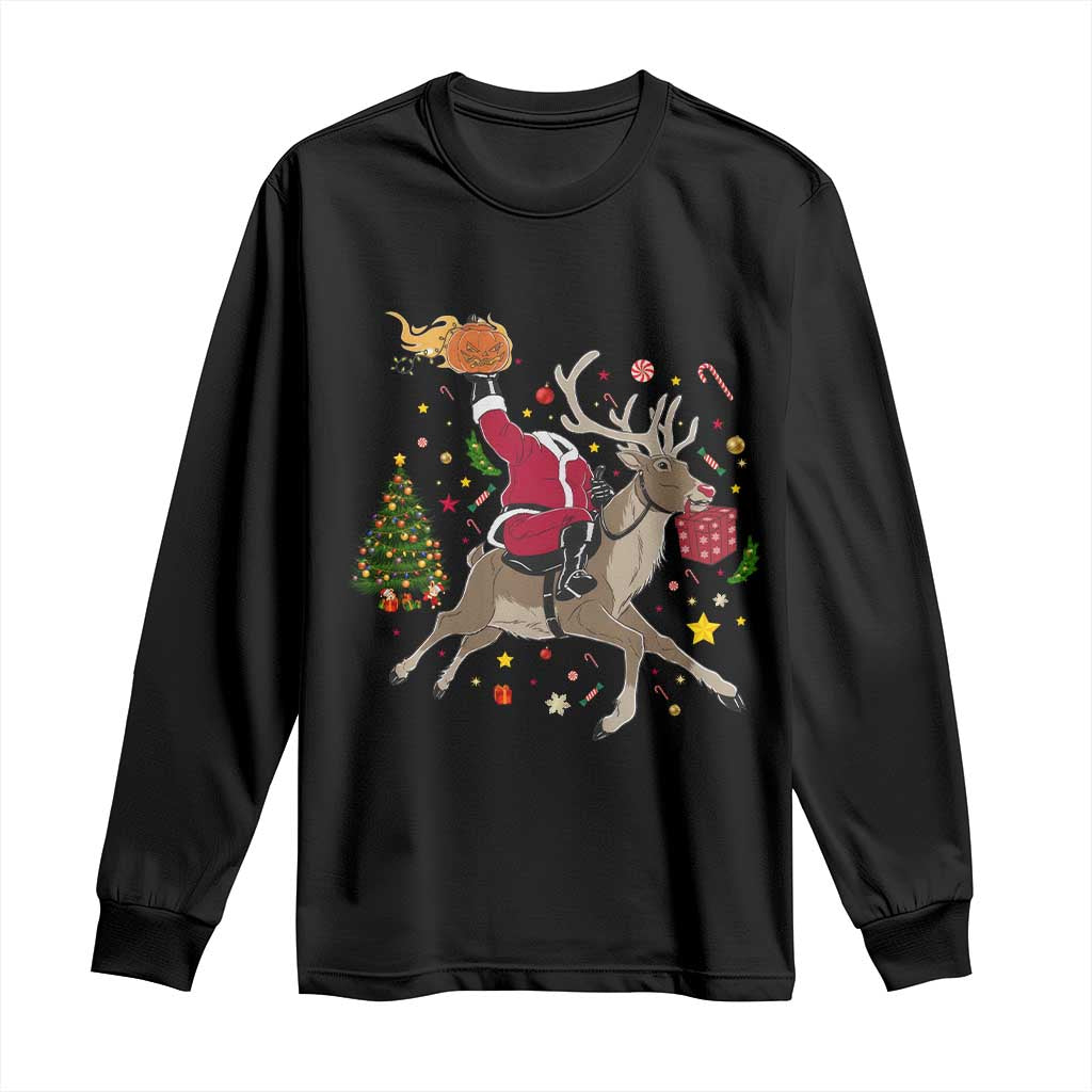 Funny Santa Headless Horseman Long Sleeve Shirt Christmas Halloween Gift TS12 Black Print Your Wear