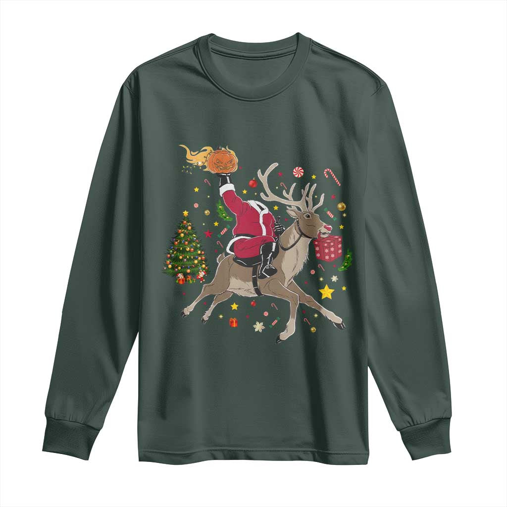 Funny Santa Headless Horseman Long Sleeve Shirt Christmas Halloween Gift TS12 Dark Forest Green Print Your Wear