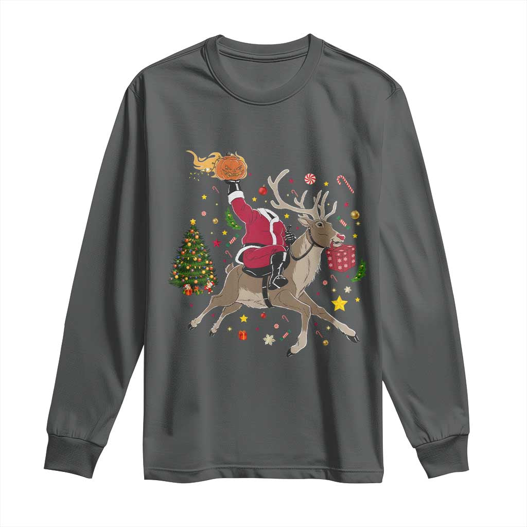 Funny Santa Headless Horseman Long Sleeve Shirt Christmas Halloween Gift TS12 Dark Heather Print Your Wear