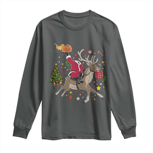 Funny Santa Headless Horseman Long Sleeve Shirt Christmas Halloween Gift TS12 Dark Heather Print Your Wear