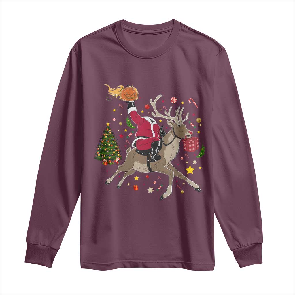 Funny Santa Headless Horseman Long Sleeve Shirt Christmas Halloween Gift TS12 Maroon Print Your Wear
