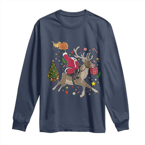 Funny Santa Headless Horseman Long Sleeve Shirt Christmas Halloween Gift TS12 Navy Print Your Wear