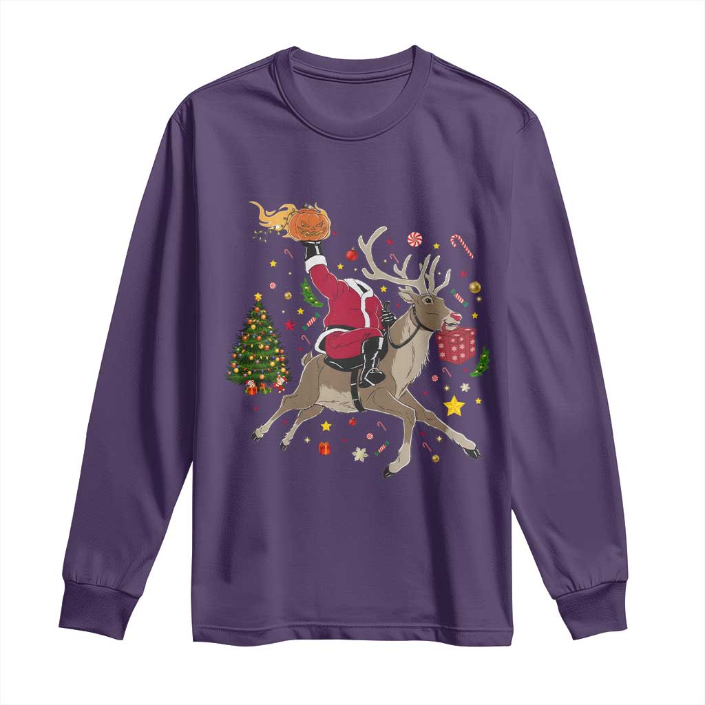 Funny Santa Headless Horseman Long Sleeve Shirt Christmas Halloween Gift TS12 Purple Print Your Wear
