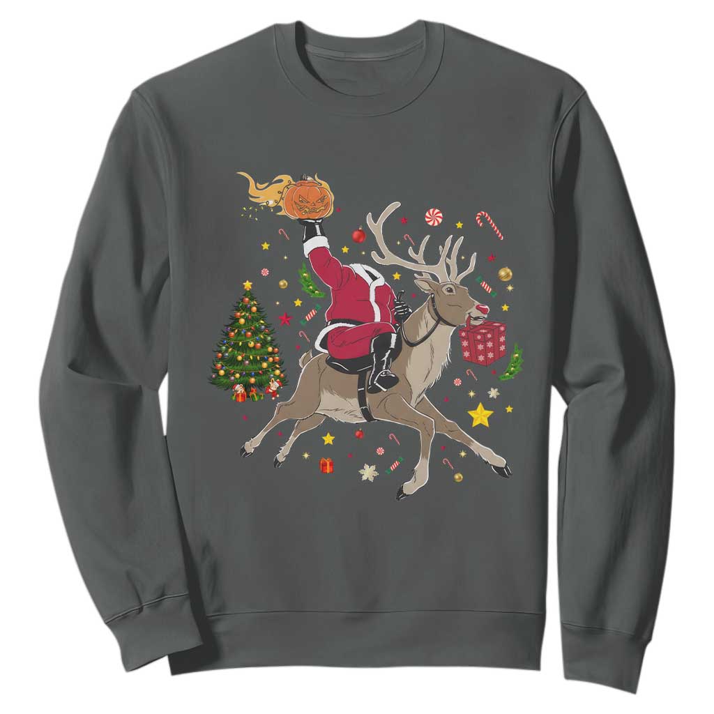 Funny Santa Headless Horseman Sweatshirt Christmas Halloween Gift TS12 Dark Heather Print Your Wear