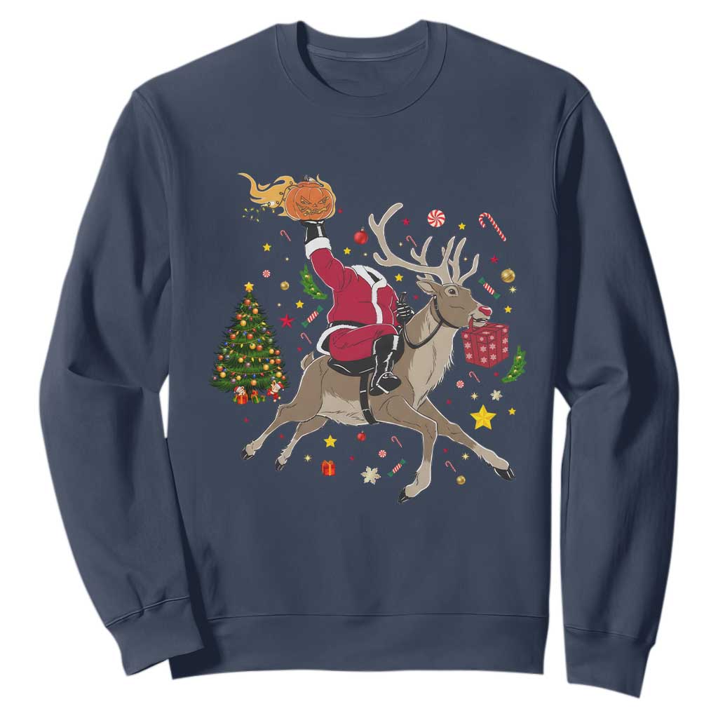 Funny Santa Headless Horseman Sweatshirt Christmas Halloween Gift TS12 Navy Print Your Wear