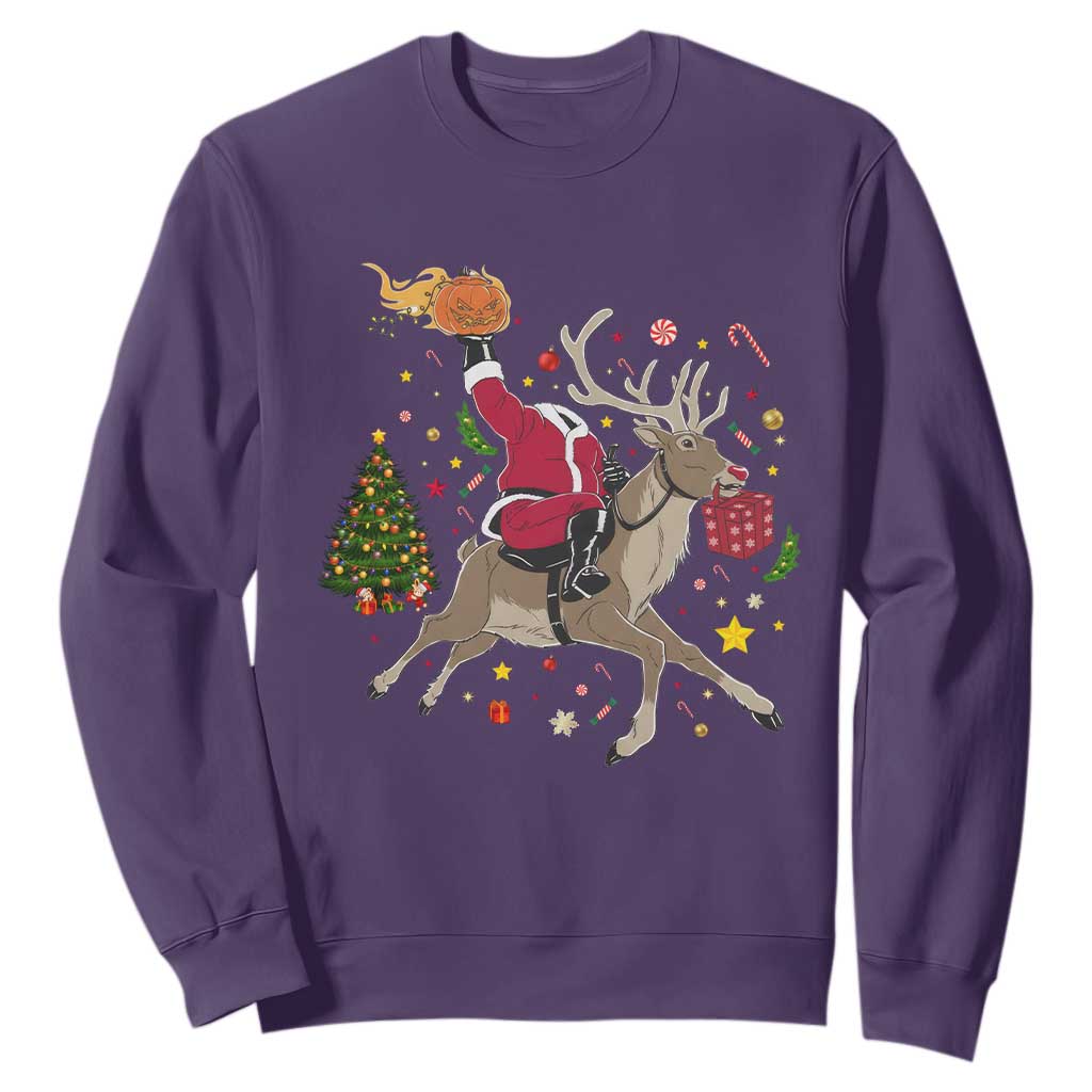 Funny Santa Headless Horseman Sweatshirt Christmas Halloween Gift TS12 Purple Print Your Wear