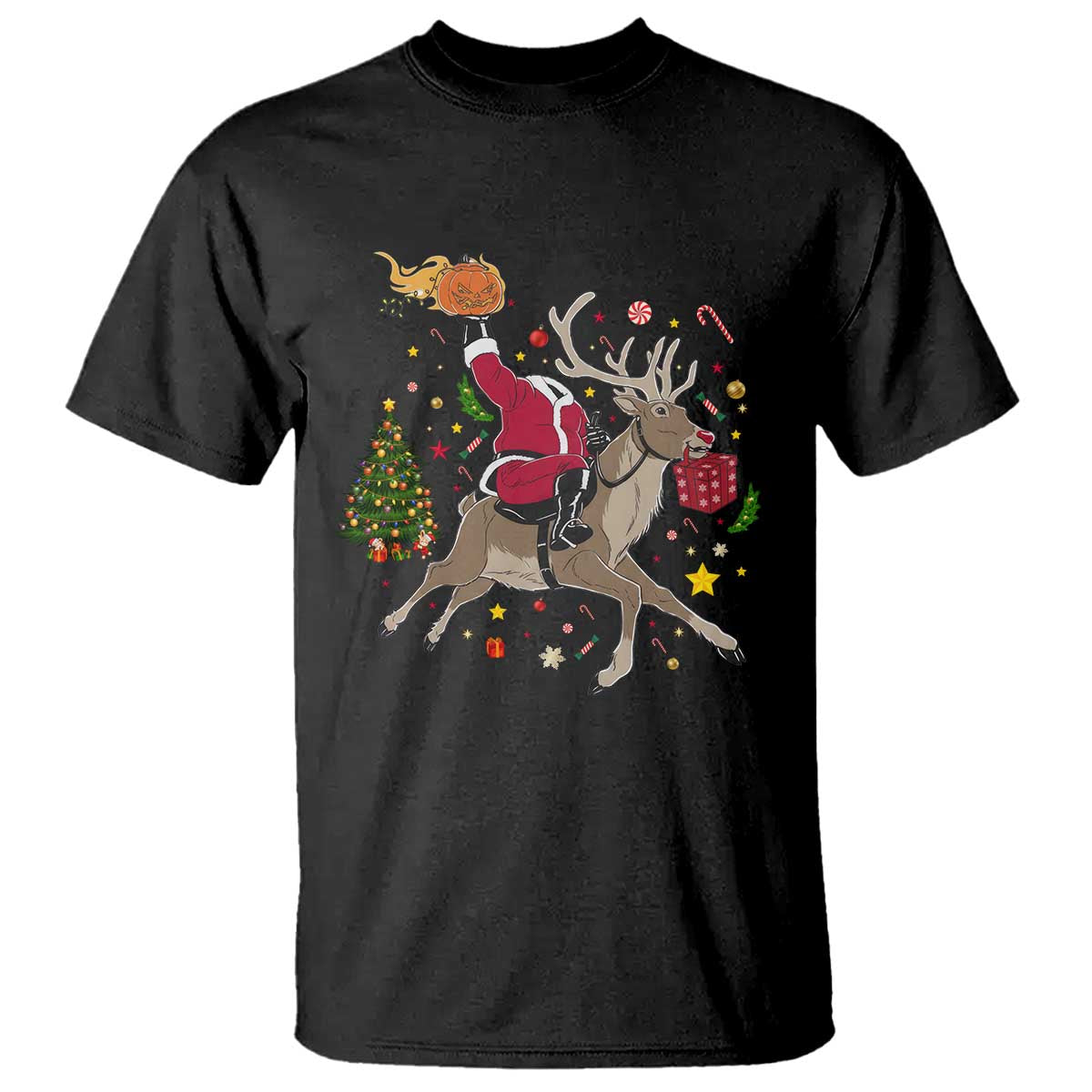 Funny Santa Headless Horseman T Shirt Christmas Halloween Gift TS12 Black Print Your Wear