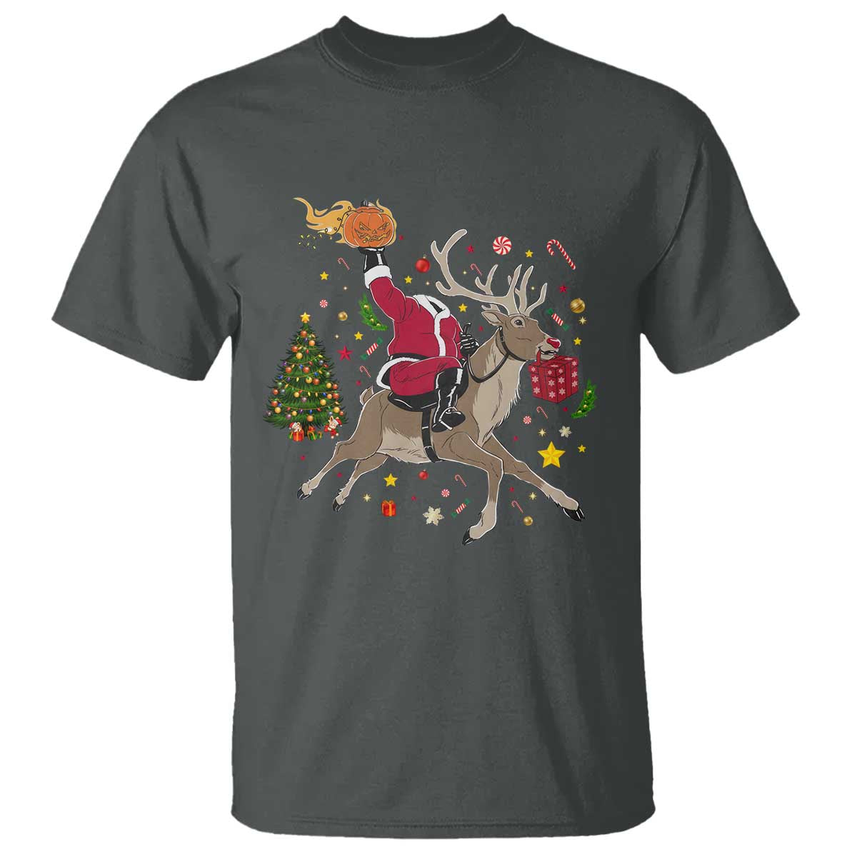 Funny Santa Headless Horseman T Shirt Christmas Halloween Gift TS12 Dark Heather Print Your Wear